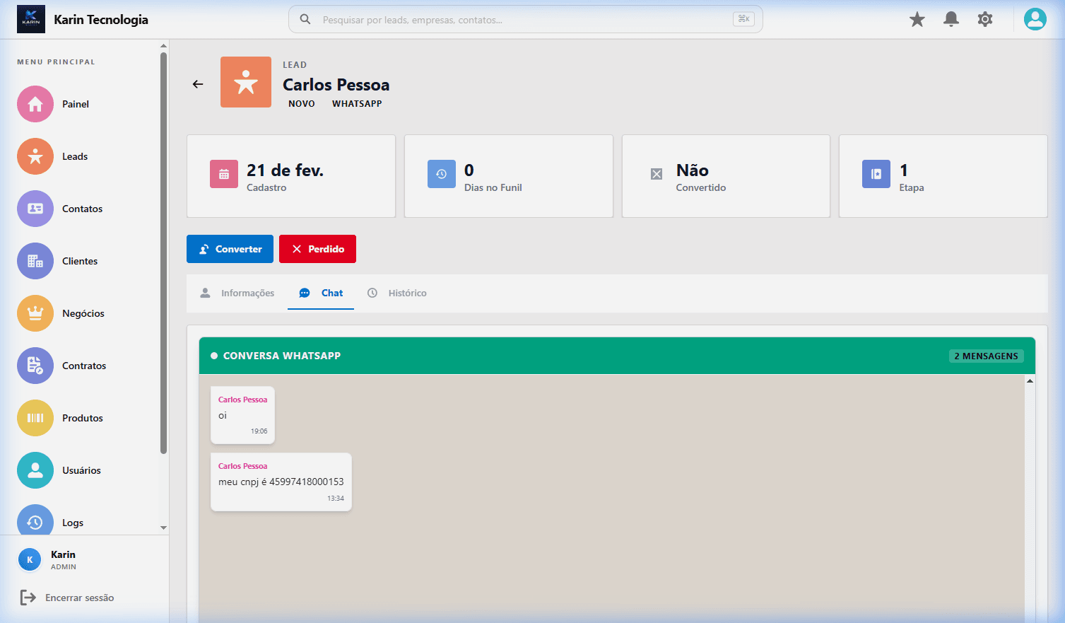 Interface de Chat WhatsApp